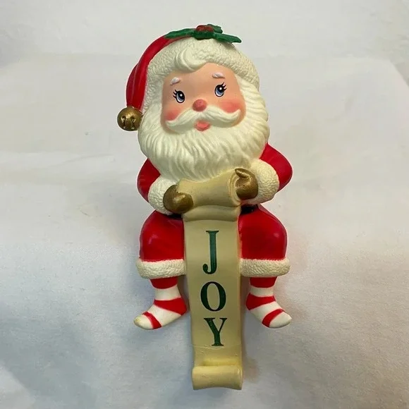 Vintage Russ Christmas Stocking Hanger Santa Claus with Striped Socks Joy - Picture 3 of 15